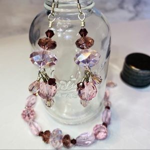Pink Swarovski bracelet and earring set